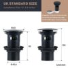 Wasserrhythm Pop up Basin Waste Matte Black Slotted for Bathroom Sinks with Overflow Click Clack Sprung Plug 1/4 BSPP UK Standard