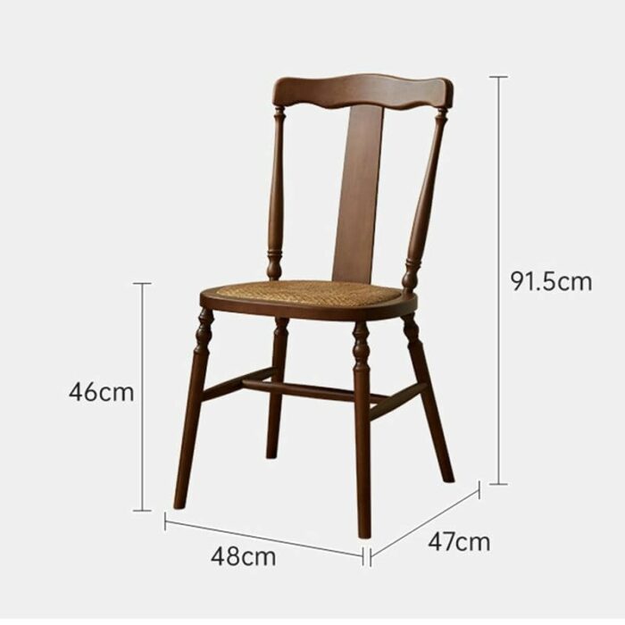 WALNUT Dining Chair Solid Wood Dining Stool Retro Furniture Rattan Sitting Surface Curved Backrest