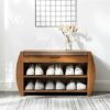 WALNUT Shoe Bench Rack Removable Cushion Hidden Storage Compartment Side Drawer Shoe Storage Organizer Shoe Cabinet (Color : Rosso, Size : 32x46x