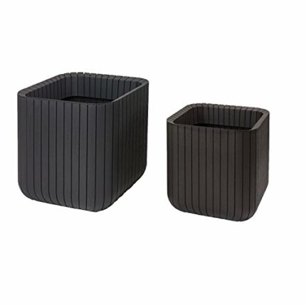 Keter Indoor/Outdoor Wood Style Effect Garden Planters, 2 Set Cube Plant Pots - Brown