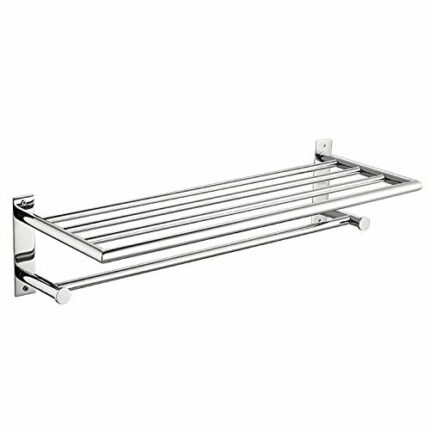 Towel Rack Stainless Steel Wall Mounted Towel Rail Modern Bathroom Shelf Hotel Double Layer Anti Rust Towel Holder Shower Room Towel Hanger 60cm