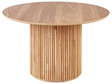 Classic Round Dining Table 4 People 120 cm MDF Top Rubberwood Base Light Wood Vistalla