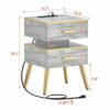 Cyclysio Night Stand Set 2 with Charging Station, Modern Nightstand Set of 2, Bedside Tables with Led Lights, Bed Side Table Night Stand with Dra