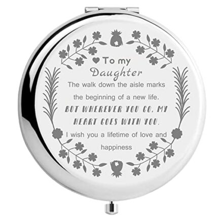 CREATCABIN Daughter Gifts Makeup Mirror Inspirational Quote Travel Compact Pocket Engraved Mirror Two-sided Folding Gift for Women Girls Graduati