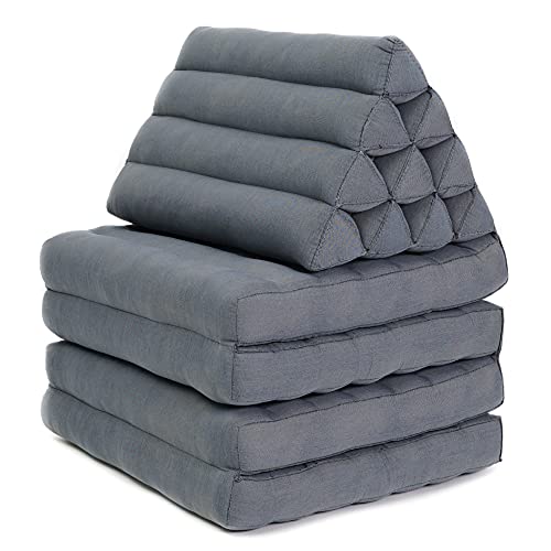 LEEWADEE 4-Fold Mat with Triangle Cushion – Firm TV Pillow, Foldable Mattress with Cushion Made of Eco-Friendly Kapok, 225 x 50 cm, black orange