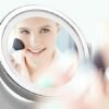 OTCPP Lighted Magnifying Mirror，4.5" Rechargeable Double Sided Lighted Makeup Mirror with 3 Colors, 1x/5x 360°Rotation Touchscreen Cosmetic Mirro