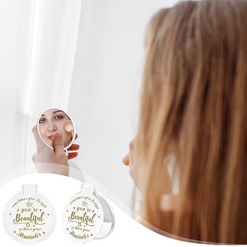 Gulfmew 2.76 Inch 36 Pcs Inspirational Compact Mirror Bulk Round Makeup Glass Mirror Personal Purse Pocket Mini Mirror Gifts for Women Girls Cowo