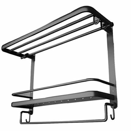 N/A Bathroom Lavatory Towel Shelf with Towel Bars Wall Mount Holder,Space aluminum Matte Black