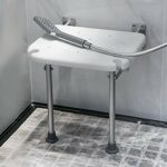 CHEWO Bath Stools,Wall-Mounted Drop-Leaf Stool Folding Shower Seat Anti-Slip Bath Bench with Leg Pe Waterproof Seat