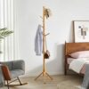 YMYNY Wooden Coat Rack Stand, Hall Tree Free Standing with 8 Hooks, Hallway Coat Hanger Hat Stand for Bag Umbrella Clothes Scarves, Adjustable Si