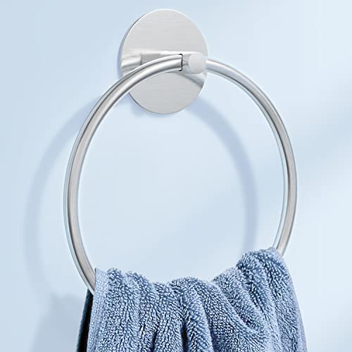 Matte Black Bathroom Towel Ring - SUS304 Stainless Steel Bathroom Towel Rack, Susswiff Adhesive Wall Mounted Hand Towels Holder, Towel Hanger for