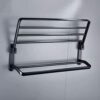 Towel Rack Bathroom Black Double-Layer Double Rod Folding,Movable Towel Rack,Towel Rail With Dual Row Towel Shelf For Bathroom,Wall-Mounted