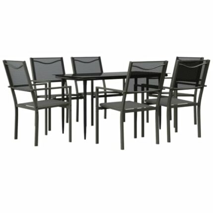 vidaXL Garden Dining Set 7 Piece, Table and Chair for Patio Terrace, Outdoor Dining Set with Table, Lounge Set, Black Steel and Textilene