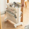 Qcwwy Mobile Bookshelf on Wheels, Movable Bookshelf 3 Layers Large Capacity Nightstand with Wheels Bookcase Under Desk Office Cart Magazines File