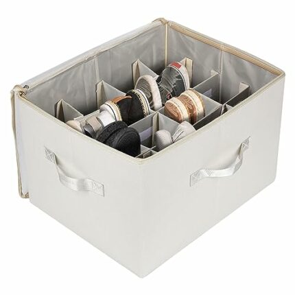 Shoe Storage Organizer for Closet, Clear Premium Felt Shoe Box Storage Containers Foldable Shoe Storage Bins Shoes Holder with Adjustable Divider