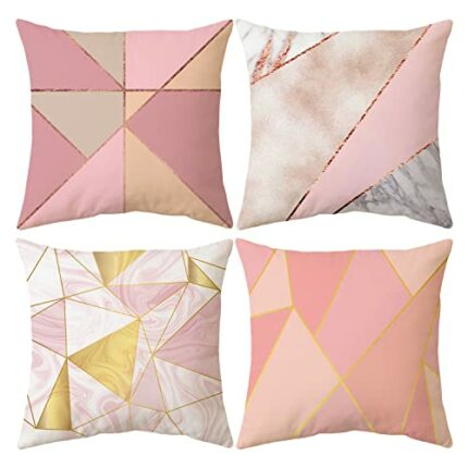 Shoppawhile Cushion Covers 45 x 45 Decorative Cushion Covers Set of 4 Throw Pillow Covers 18x18 Inch Cotton Pink Geometric Cushion Covers for Out