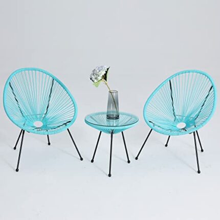 ABCCANOPY 3-Piece Patio Furniture Set,Acapulco Chair Conversation Bistro Set, Indoor&Outdoor All-Weather Patio Furniture Sets with Glass Top Tabl