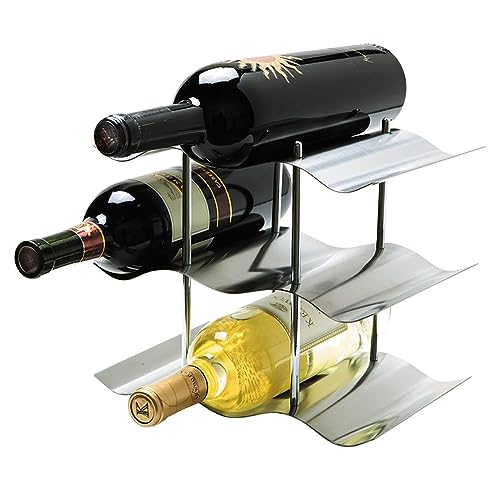 3‑Tier Stainless Steel Tabletop Wine Rack,Wavy Wine Holder Display Shelf Kitchen Accessories,Wine Storage Shelf for Pantry Cabinet, for Bar, Wine