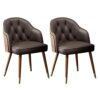 Faux Leather Upholstered Chair, Set of 2 Mid Century Modern Orange Dining Chairs with Walnut Wood Frame Accent Chair for Kitchen Dining Living Ro