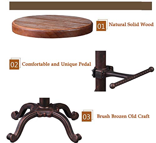 Topower Industrial Retro Vintage Farm Wooden Tractor Stool Kitchen Swivel Height Adjustable bar Stool (Copper)