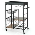 YXBDN 4-Tier Kitchen Bar Cart Rolling Serving Trolley Wine Rack Removable Tray Basket