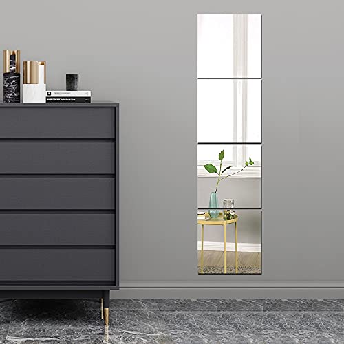 Full Body Wall Mirrors, 4pcs 12x12 Acrylic Plexiglass Mirror Wall-Mounted Full Length Frameless Mirror Over the Door Large Long Mirror Home Worko