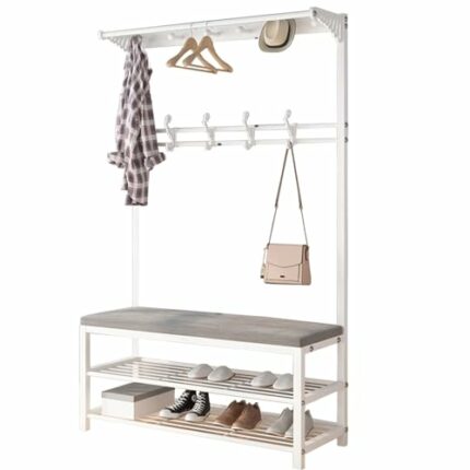 N/A Coat Rack with Shoe Storage, Entryway Coat Rack Shoe Bench with Seat Cushion, Hallway Bench With Coat Rack Organizer, for Hallway, Bedroom, K