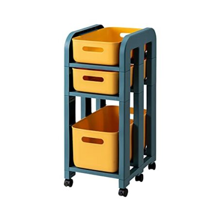 HOTRCR Storage Trolley Cart 3 Tier Storage Trolley on Wheels Organizer Serving Storage Cart Easy Assemble for Office, Kitchen, Bedroom, Bathroom,