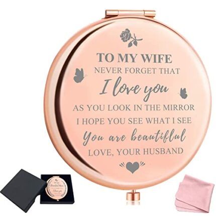 SwirlColor Gifts for Wife, Romantic I Love You Wife Gift Compact Mirror Rose Gold Handbag Mirror Gifts for Her Birthday Wedding Anniversary Valen