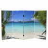 Red Lantern 3 ft. Short Double Sided Beach Canvas Folding Screen 4 Panel Freestanding Partition and Separator for Modern and Contemporary Bedroom