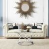 OIOG Round Coffee Table, Glass Coffee Tables for Living Room, Modern Coffee Table with Tempered Glass Tabletop, Chrome Finish (Silver)