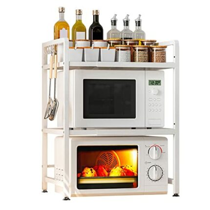 Redwestmelon Kitchen Microwave Oven Rack Rice Cooker Storage Organiser Shelf Freestanding Countertop Oven Rack Adjustable Baker's Rack Expandable