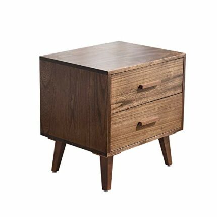LUKEO Solid Wood Nordic Bedside Table Walnut Color Bedside Table, Simple Bedroom Storage Cabinet Bedside Table