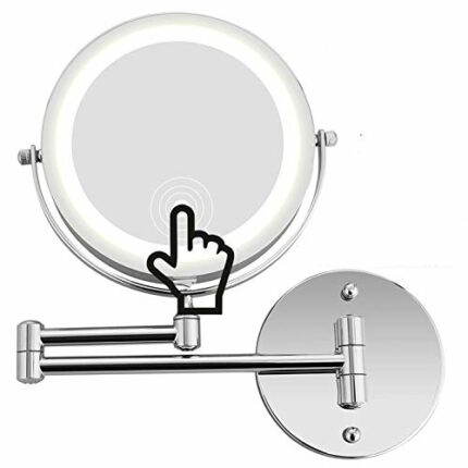 Feelglad Wall Mount LED Lighted Makeup Mirror 5X Magnifying Cosmetic Mirror 360° Swivel Extendable Two Sided Vanity Mirror for Bathroom