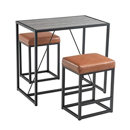 DINGZZ 96 * 58 * 88cm 3 Piece Dining Table Set Dining Set for 2 Table and 2 PU Stools Black Oak Color & Brown