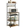 YMYNY Kitchen Baker's Rack, Microwave Oven Stand with Storage Shelves, Industrial Coffee Bar Station, with Adjustable Wine Holders and 12 S-Hooks