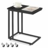VASAGLE End Table, C Shaped TV Tray with Metal Frame Rolling Casters, Industrial Side Table for Living Room Bedroom, 19.7 x 13.8 x 23.6 Inches, R