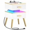 Cyclysio Night Stand Set 2 with Charging Station, Black Modern Nightstand Set of 2, Bedside Tables with Led Lights, Bed Side Table Night Stand wi