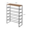 Yamazaki TOWER SHOE RACK WITH WOOD TOP BOARD 6 TIER BK
