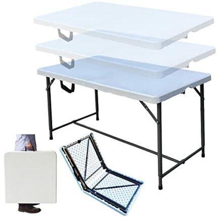 4ft Folding Table w/3 Adjustable Heights Plastic Foldable for Camping Picnic Garden Catering Party Dining BBQ Fair Stall Home Office w/Carry Hand
