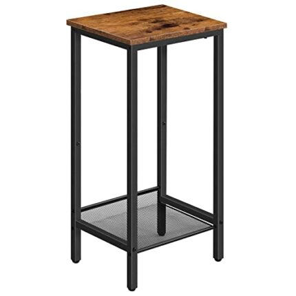 HOOBRO Tall Side Table, Industrial Telephone Table, Narrow Bedside Table with Adjustable Mesh Shelf, 2-Tier Small Coffee Table for Hallway, Livin
