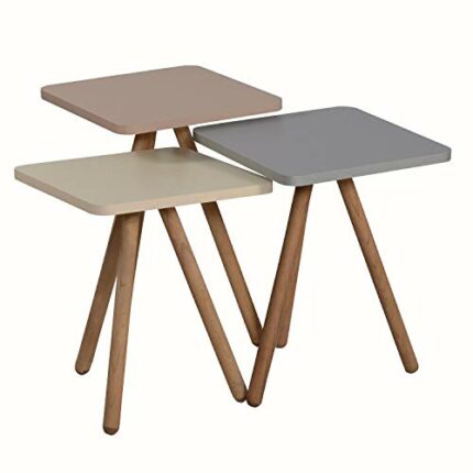 InterGo 3 pieces wooden square zigon coffee table colour: cappuccino-grey-cream