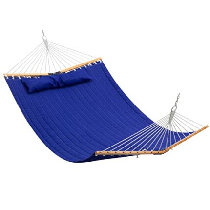 BEJOY King Size 2-Person Quilted Fabric Garden Hammock with Suspenders and Removable Pillows, Large Hammock Indoor Outdoor Patio and Terrace, Dar