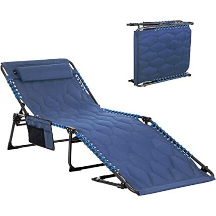 ALPHA CAMP Reclining Sun Lounger Portable Camping Bed for Adults Folding Camping Cot Patio Chaise Lounge Chair 4 Position Adjustable Support 350