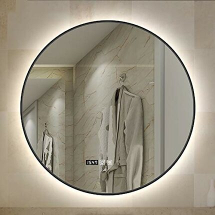 round Led Bathroom Mirror Illuminated Anti Fog Led Light Bathroom Smart Makeup Vanity Touch Sensor Adjustable Brightness Color Change Temperature