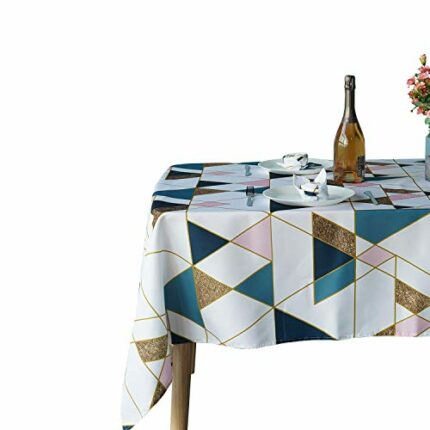 WedDecor 60 x 84 Inch Geometric Scandinavian Triangles Tablecloth Rectangle, Waterproof Spillproof Washable Polyester Table Cloth for Outdoor Pic