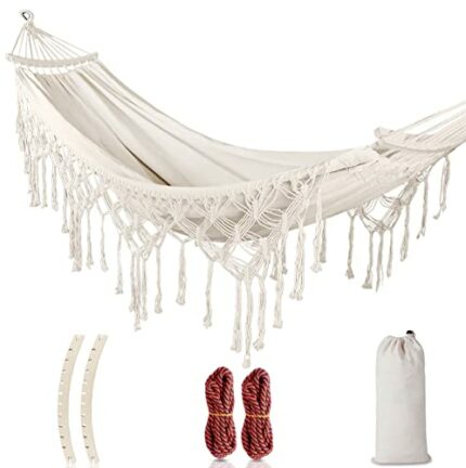 MOSFiATA Backyard Hammock with Tassels Max 500lbs Durable Canvas Fabric Bohemian Style with Thickened Rope and Carry Bag for Outdoor, Garden, Pat