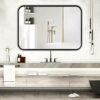 Wall-Mounted Bathroom-Mirror for Over Sink,Black Framed Lightweight Aluminum Alloy Vanity Mirrors - Round Horn Rectangle Makeup Mirror,Large Show