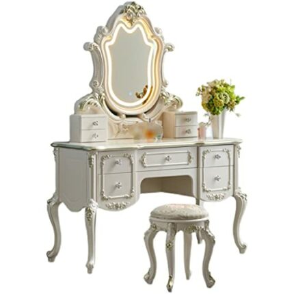 JJZXD Dressing Table Bedroom Vanity Table with Light Vanity Table Pearl White
