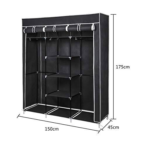 Meerveil Canvas Wardrobe, Wardrobes for Bedroom, Fabric Wardrobes Storage Organizer for Clothes, Portable Wardrobe with 2 Clothes Rails, 175 x 15